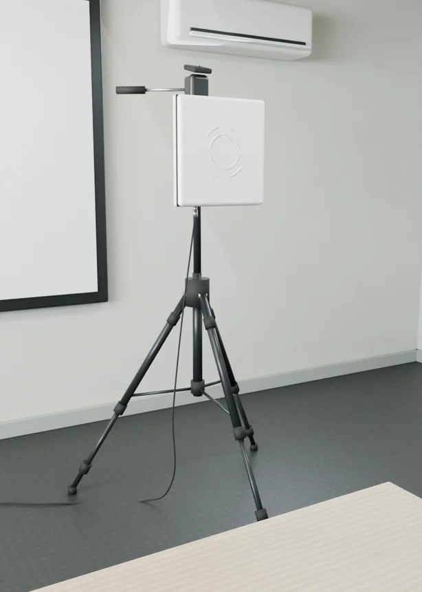 Directional UHF panel antenna and tripod in the classroom study